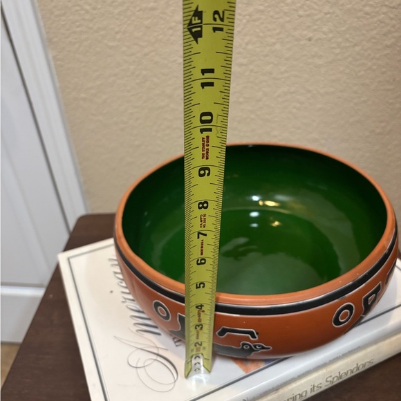 Hand Painted Mid Century Terracotta Green Interior Mexican Decorative Ball 11” - Picture 13 of 15